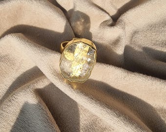 Green Amethyst Brass Ring, Gold Plated Brass Ring, Cocktail Ring, Handmade Jewelry, Statement Jewelry, February Birthstone, Gift For Women