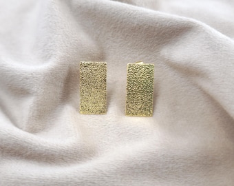 Brass Rectangle Stud Earrings, Gold Plated Geometric Textured Minimal Earrings, Handmade Modern Jewelry, Everyday Jewelry, Gift For Woman