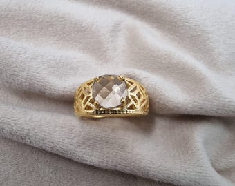 Anillo de amatista verde de latón, joyería hecha a mano con piedras preciosas facetadas, anillo bohemio, anillo chapado en oro, anillo de banda, anillo llamativo, regalo para mujer