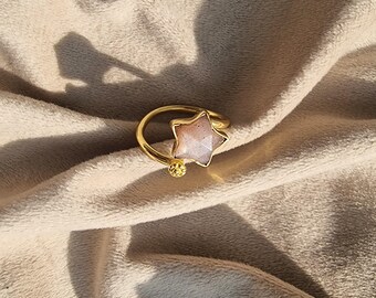 Gold Plated Strawberry Quartz Star Ring, Statement Ring, Boho Dainty Ring, Stacking Jewelry, Handmade Jewelry Adjustable Ring Gift For Women