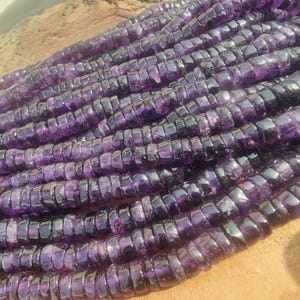 Amethyst Faceted Tyre Shape Beads Natural Amethyst 6mm Smooth Heishi Rondelle Beads 16 Strand Amethyst Wheel cut Beads Amethyst Heishi beads