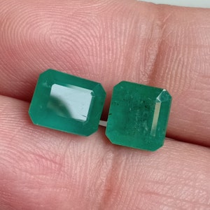 Esmeralda natural de corte octogonal, par de 5,48 cts. Esmeralda de Zambia: esmeralda verde de alto brillo, octogonal, piedra preciosa esmeralda suelta, esmeralda octágono sin tratar
