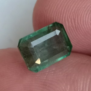 Octágono de esmeralda de mina antigua, Octágono de esmeralda verdosa, Esmeralda antigua suelta, 2,53 cts, Piedra preciosa de corte esmeralda de mina de tierra, 9,22 x 6,55 mm