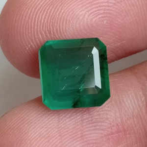 Natural Zambian Emerald Cut Gemstone: 4.25 ct Green Luster, 9.95mm