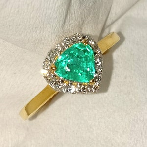 14k Yellow Gold Daimond Emerald Ring,Wedding Ring,Natural Emerald Heart shape,Certified Daimond Gold Ring,Colombian Color Emerald Gemstone