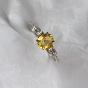 14k White Gold Yellow Sapphire Ring, Solid Gold Diamond Ring, Engagement Ring, Unheated Untreated Sapphire Setting, Dainty Band, Sapphire.