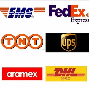 May include: Logos of international shipping and courier services, including EMS, FedEx Express, TNT, UPS, Aramex, and DHL Express. The logos are displayed on a white background, each with a unique color scheme and design.