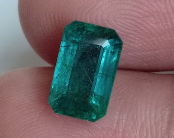 Natuurlijke Zambiaanse smaragd, blauwgroene achthoekige snit, 2,58 ct
