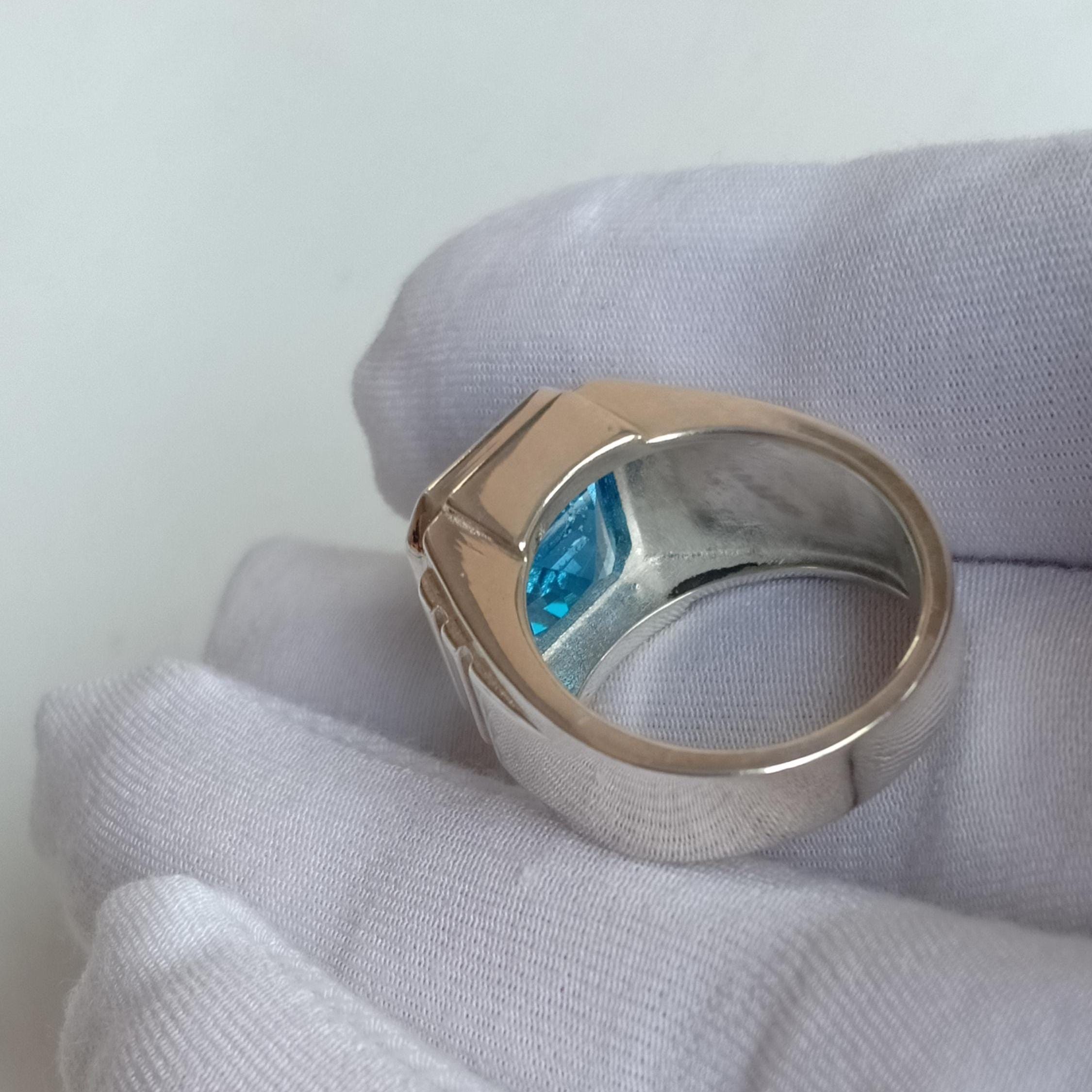 Anello in argento Sterling 925 con topazio blu, per uomini e