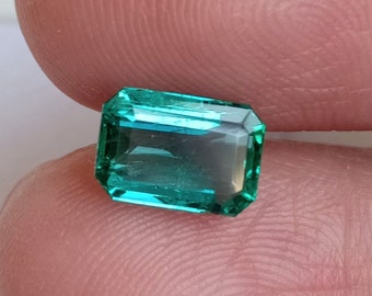 Zambiaanse smaragd: 2 kt blauwgroene achthoekige edelsteen, geboortesteen mei (9 x 6 mm)