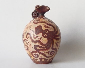 古代ギリシャ陶器のレプリカ - ギリシャ産黒絵式ミノア文明タコ型花瓶