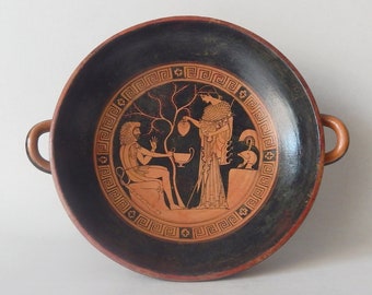 Red figured ceramic kylix cup - Heracles, Athena, Peleus, Thetis, Nereus - hand painted greek vase, museum copy