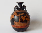 Red figured Amphora, The ship of Odysseus passing by the sirens Three Erotes flying over the sea