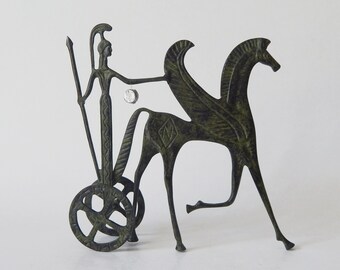 Athena On Chariot Pulled By Pegasus Bronze Statuette - hand made - ancient greek replica