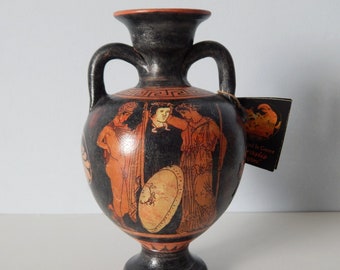 Athenian red figure ceramic Amphora, Europa with Zeus - Athena and Perseus, museum copy, hand painted greek vase