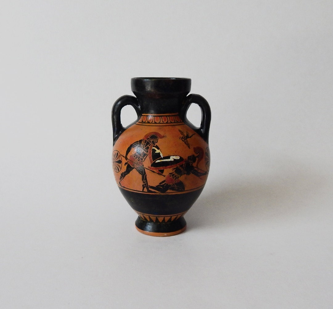 Black Figured Ceramic Amphora, Archaic Period Hand Painted Greek Vase