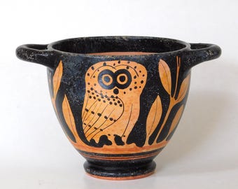 Attic Red Figureed Skyfos, Eule, handgemalte Museumskopie griechische Vase
