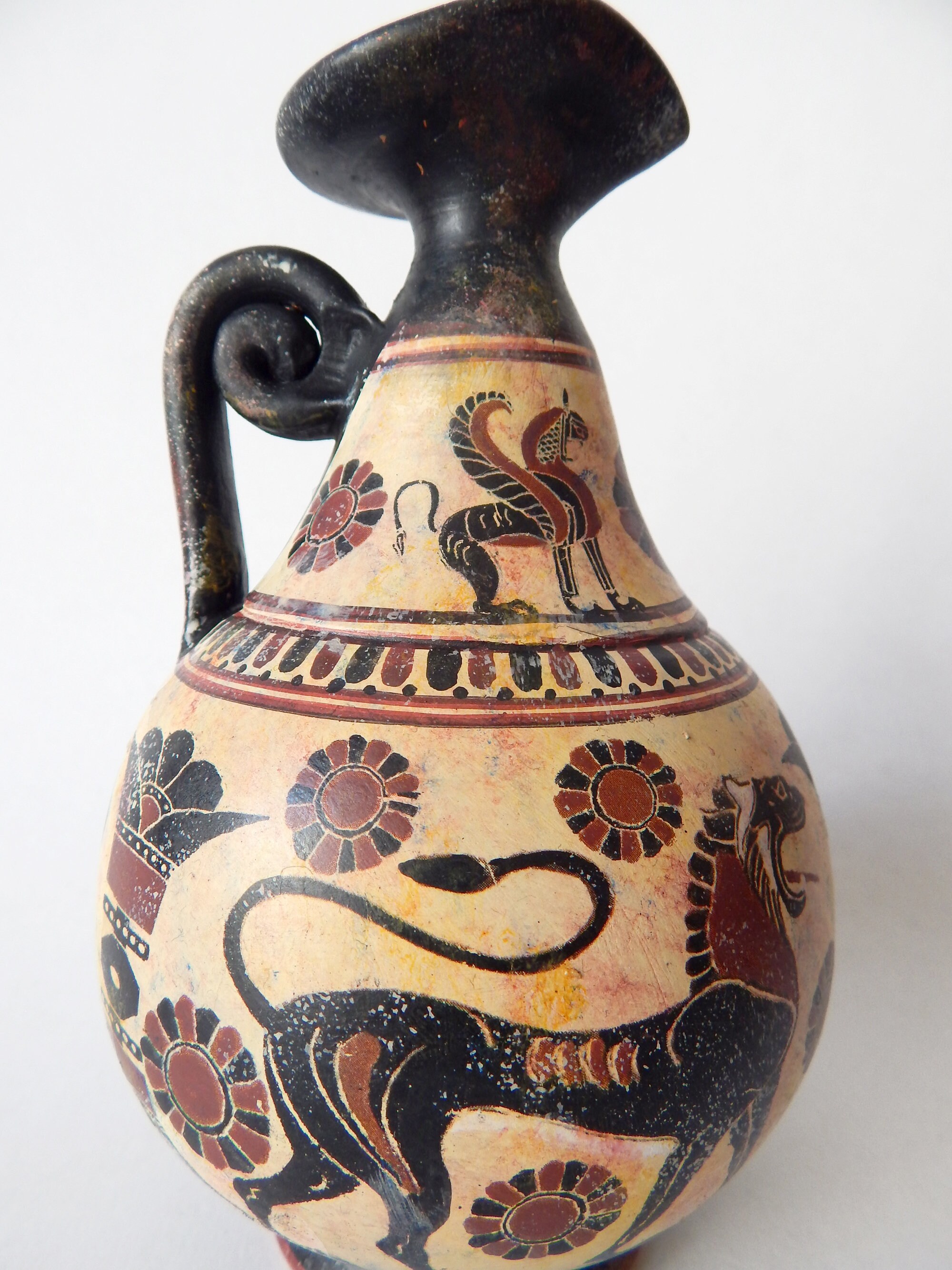コリント式陶器オイノコエ - 古代ギリシャ陶器のレプリカ、手描き