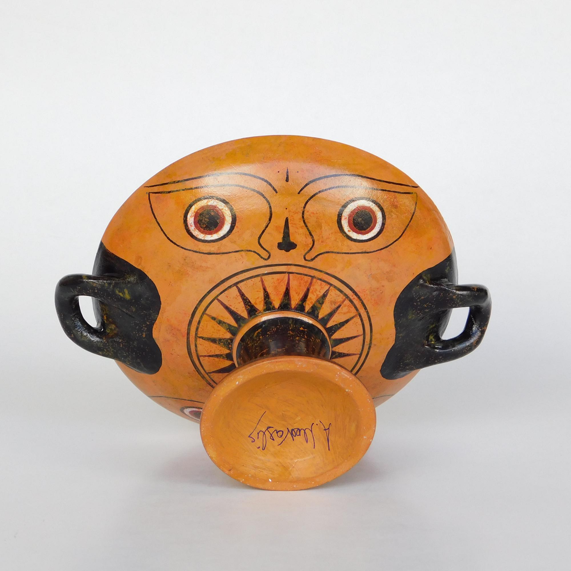 黒絵杯（キュリクス）、ヘラクレス、トリトン、手描きのギリシャ陶器