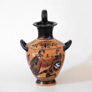 Black figure Hydria - Archaic period museum copy, Athena, Enceladus - hand painted greek vase