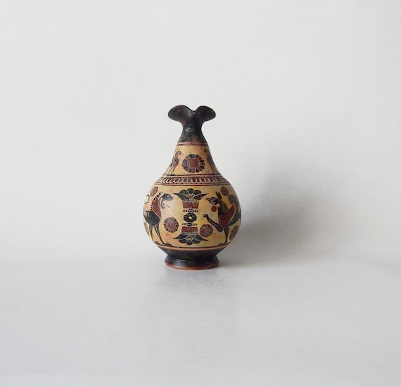 コリント式陶器オイノコエ - 古代ギリシャ陶器のレプリカ、手描き
