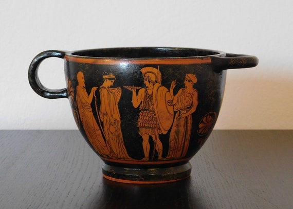 Red Figure Ceramic Skyphos - Hector, Andromache, Priamus / Trojan