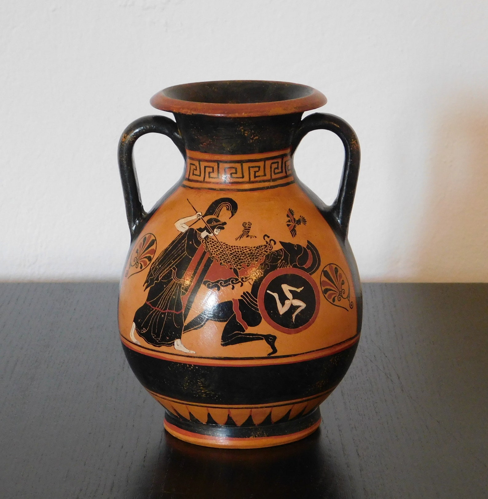 Black Figure Ceramic Amphora Athena, Enceladus / Trojan War Hand