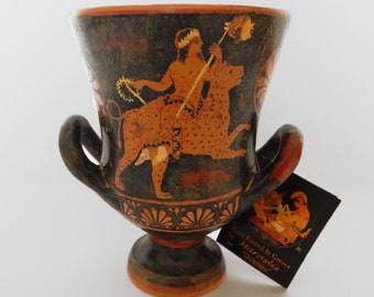 Athenian red figured ceramic krater, Classical period museum copy, Dionysus / Zeus and Europa - hand painted greek vase