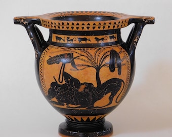 ギリシャの壺、黒像レキュトスのヘラクレスとアトラス、アテネ国立考古