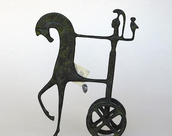 Athena On Chariot with Owl Pulled By Horse Bronze Statuette - hand made - ancient greek replica
