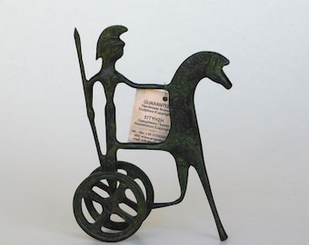 Athena On Chariot with spear Pulled By Horse Bronze Statuette - hand made - ancient greek replica