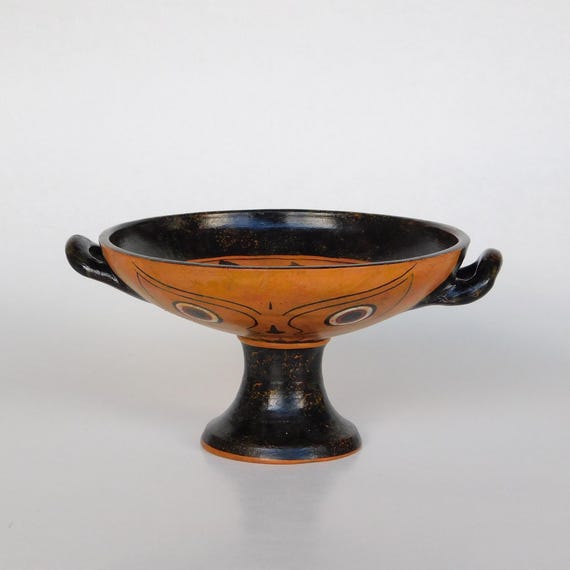 黒絵杯（キュリクス）、ヘラクレス、トリトン、手描きのギリシャ陶器