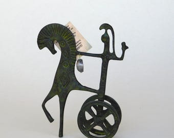 Athena On Chariot with Owl Pulled By Horse Bronze Statuette - hand made - ancient greek replica