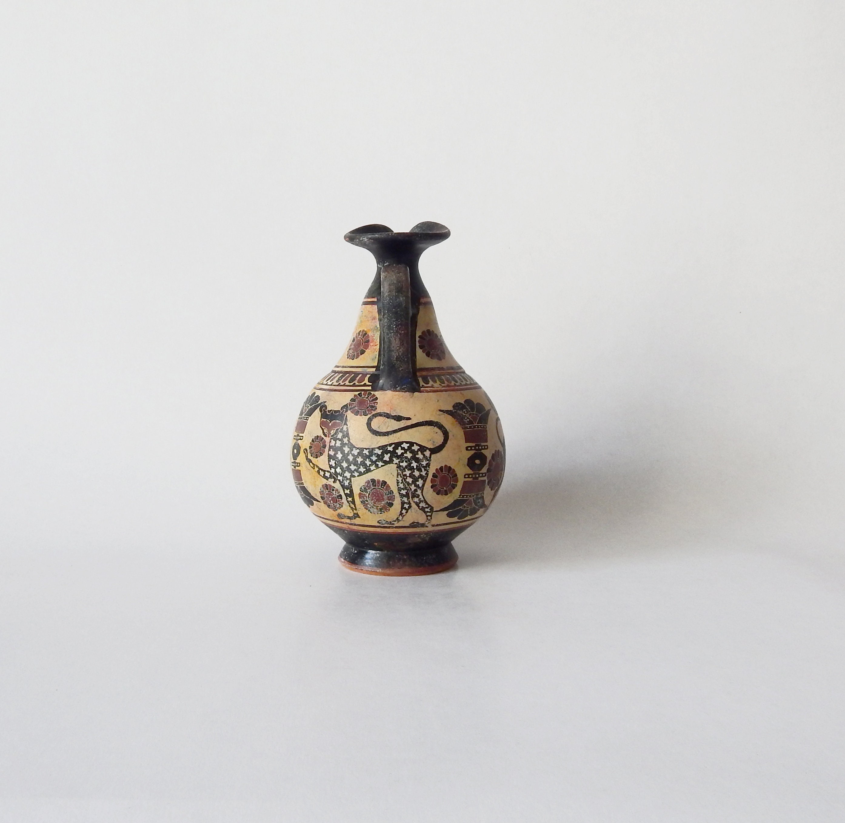 コリントス陶器　出土品 コリント式陶器オイノコエ - 古代ギリシャ陶器のレプリカ、手描き