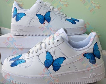 Custom Shoes, Custom Air Force 1 Blue Butterfly, Father's Day Gift For Women