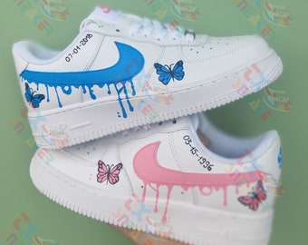 Personalized Air Force 1 blue pink Shoes, Custom Air Force 1's, Cute Butterfly Painting Shoes, Mother's Day Gift For Women