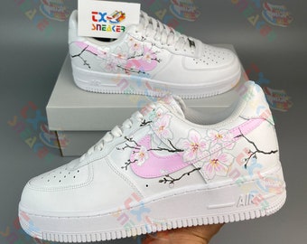 Chaussures Air Force 1 personnalisées Fleur, chaussures imprimées à la main Air Force 1, cadeau fête des mères pour femme