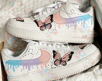 Personalized Air Force 1 Shoes, Custom Air Force 1's Drip, Butterflies Painting Shoes, Mother's Day Gift For Women