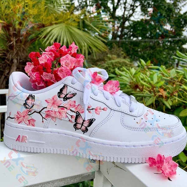 Custom Air Force 1 Sneaker, Custom Air Force 1's, Cute Flower Painting Shoes, Birthday Gift For Women