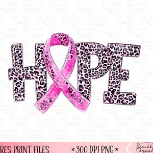 Breast Cancer Awareness Sublimation Design PNG, Leopard Print Breast Cancer Ribbon, Leopard Doodle letters Hope png, Digital Download, DTG