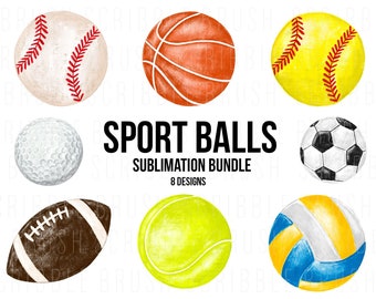 Sport Balls Sublimation PNG Clipart Bundle (Digital Download)
