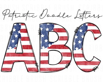 USA Flagge Alphabet PNG: Vaterländische Doodle Buchstaben, Sublimationsdesigns (Digitaler Download)