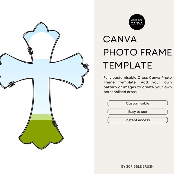 Canva Frame Template, Editable Photo Fill Cross, Create Your Own Drag and Drop Cross Canva Photo Frame, Digital Download