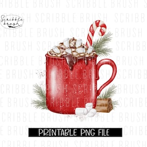 Heiße Schokolade Weihnachtstasse Sublimationsdesign, Heiße Kakao Zuckerstange Tasse Sublimation PNG, Weihnachtskarte PNG Druckbare PNG