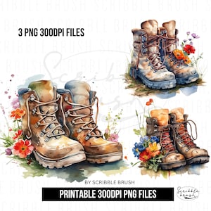 Hiking Boots Clipart, Sublimation design, Floral Hikers Boots Print png, Printable Hiking Illustration, Hiker PNG, Digital Download