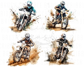 Pacchetto di clipart di motociclisti ad acquerello: Sport PNG (download digitale)
