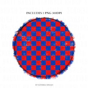 Retro Checkered Backsplash PNG: Red and Blue Grunge (Digital Download)