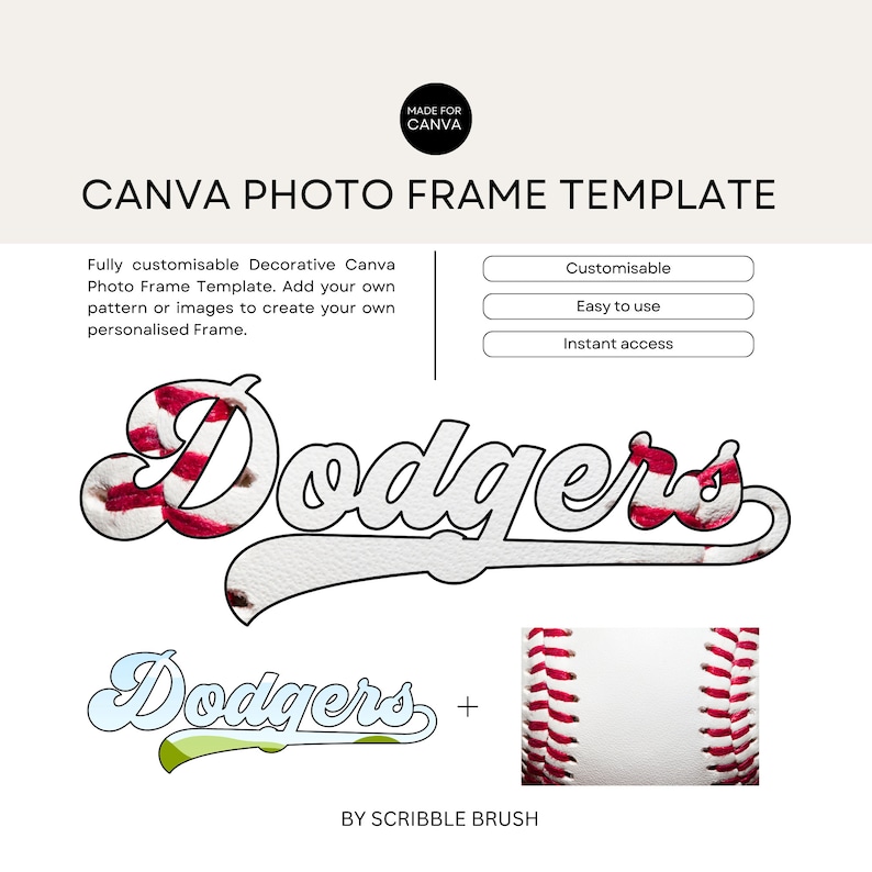 Retro Baseball Dodgers Canva Photo Frame Template, Editable Drag and ...