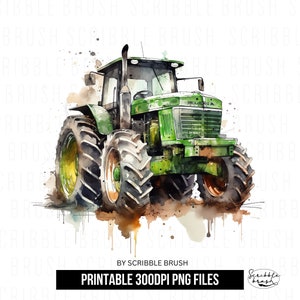 Watercolour Green Farm Tractor PNG Clipart, Future Farmer Sublimation Printable PNG, Little Farmer, Farm clipart, Digital Download
