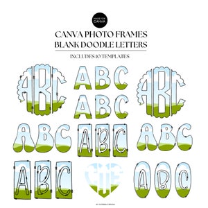 Canva Frame Templates bundle, Doodle Blank Letters, Editable Photo Fill Alphabet, Create Your Own Drag and Drop Alpha Set Canva Photo Frame